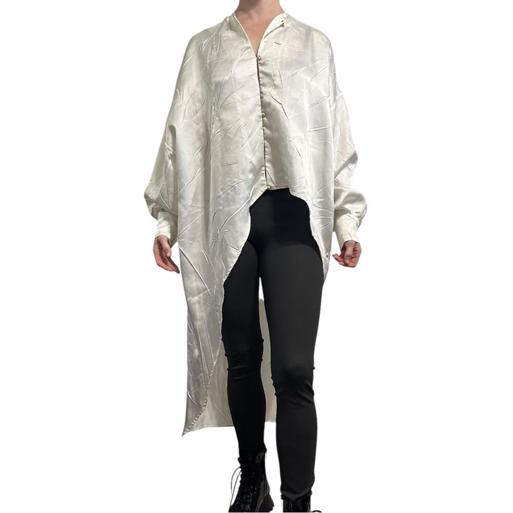 Esteban Cortazar Paris designer crinkled satin tunic FR 34 US 2 antique white